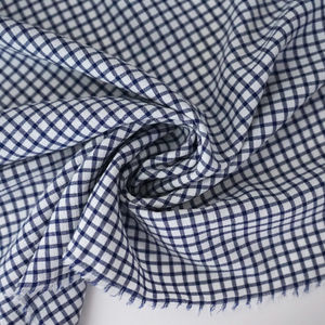 Navy Poly Gingham Stretch Fabric Product Image