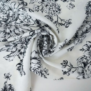 Black And White Floral Print Fabric Polyester Product Image