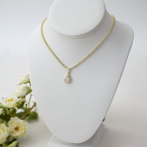 Cubic Zirconia And Gold Drop Leaf Necklace Product Image