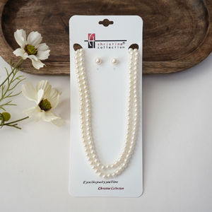 Cream Double Strand Pearl Necklace And Stud Earrings Product Image
