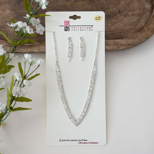 Cubic Zirconia And Silver Necklace And Earrings Set Product Image