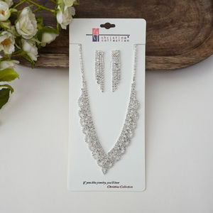 Cubic Zirconia And Silver Necklace And Earrings Set Product Image