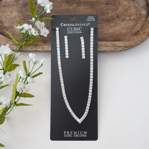 Cubic Zirconia And Silver Diamond Necklace And Earrings Set Product Image