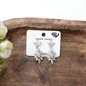 Dainty Silver Crystal Dangle Earrings Product Image