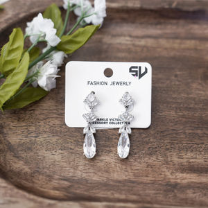 Silver Floral Marquise Crystal Drop Earrings Product Image