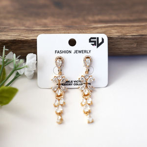 Gold Floral Marquise Crystal Drop Earrings Product Image