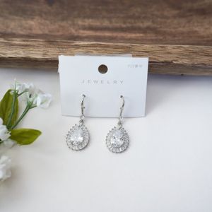 Silver Pear Shaped Halo Drop Earrings Product Image