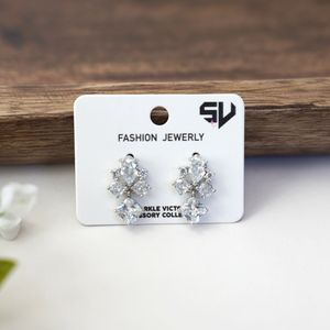 Silver Cluster Crystal Drop Earrings Product Image
