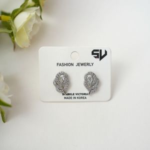 Silver Leaf Crystal Stud Earrings Product Image