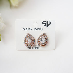 Rose Gold Pear Shaped Halo Crystal Stud Earrings Product Image