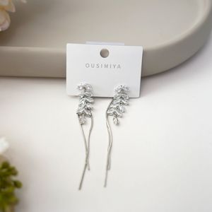 Silver Crystal Leaf Drop Earrings Product Image