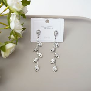 Silver Leaf Crystal Dangle Earrings Product Image