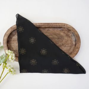 Black With Gold Flower Detail Triangle Scarf Product Image