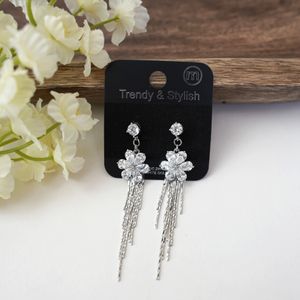 Silver Floral Cascade Crystal Earrings Product Image
