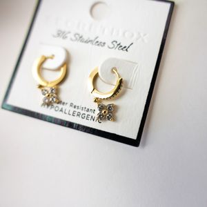 Gold Stainless Steel Hoop With Crystal Dangle Earrings Product Image