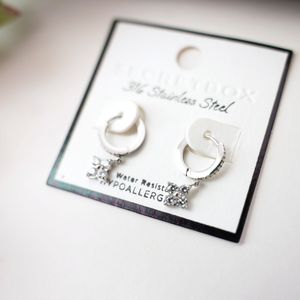 Stainless Steel Hoop With Crystal Dangle Earrings Product Image