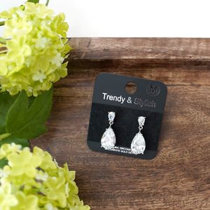 Silver Crystal Tear Drop Dangle Earrings Product Image