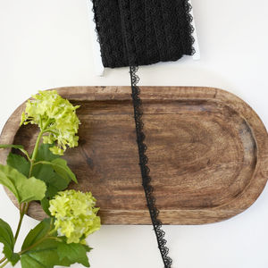 Black Fine Embroidered Looped Edge Narrow Lace Trim Product Image