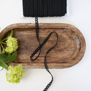 Black Fine Embroidered Looped Edge Narrow Lace Trim Product Image