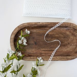 White Fine Embroidered Looped Edge Narrow Lace Trim Product Image