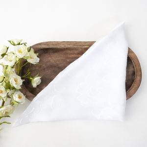 White Silky Triangle Scarf With Tone On Tone Floral Design Product Image