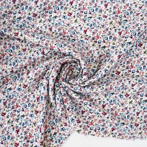 Brick Red With Light Blue Floral Linen Look Poly Stretch Print Product Image