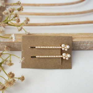 Gold With Pearl Butterfly Hair Clips Product Image