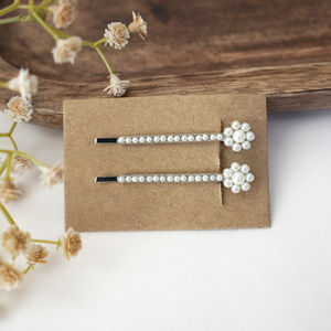 Silver With Pearl Flower Hair Clips Product Image