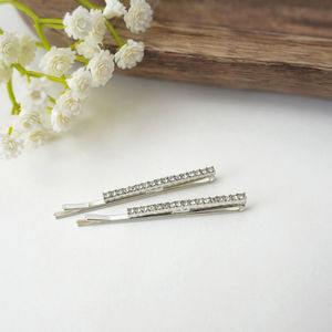 Silver Rhinestone Straight Hair Clips 2 Inch Product Image