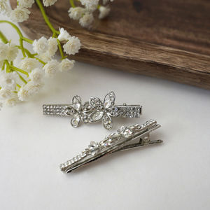 Silver Rhinestone Double Flower Hair Clips Product Image