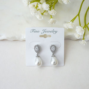 Silver Pear Diamond And Pearl Dangle Stud Earrings Product Image