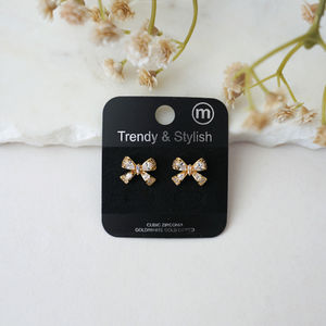 Gold Crystal Bow Stud Earrings Product Image