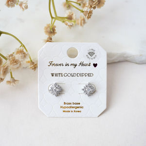 Square Silver Crystal White Gold Dipped Stud Earrings Product Image