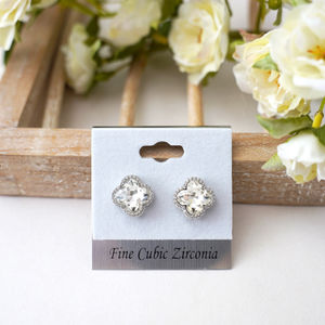 Silver Four-leaf Clover Crystal Stud Earrings Product Image