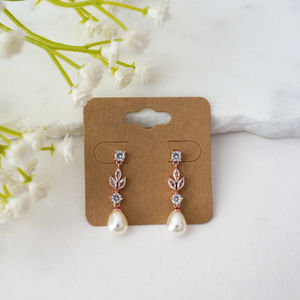 Rose Gold Crystal And Pearl Drop Earrings Product Image