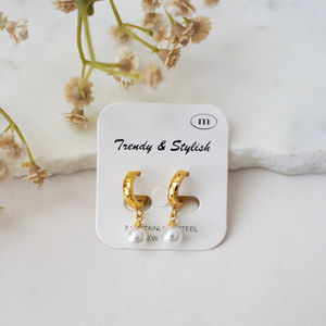 Gold Hoop And Pearl Drop Earrings Product Image