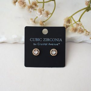 Gold Rhinestone Offset Halo Stud Earrings Product Image