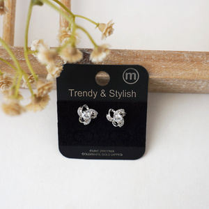 Silver Twist Rhinestone Stud Earrings Product Image