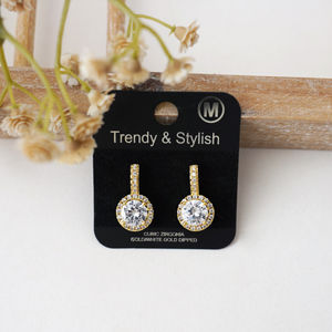 Gold Dipped CZ Round Halo Dangle Earrings Product Image