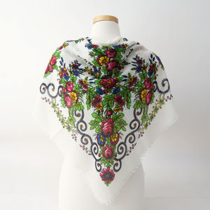 Off- White Floral XL Frayed Church Scarf Product Image