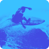 blue graphic image of surfer