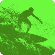 green graphic image of surfer
