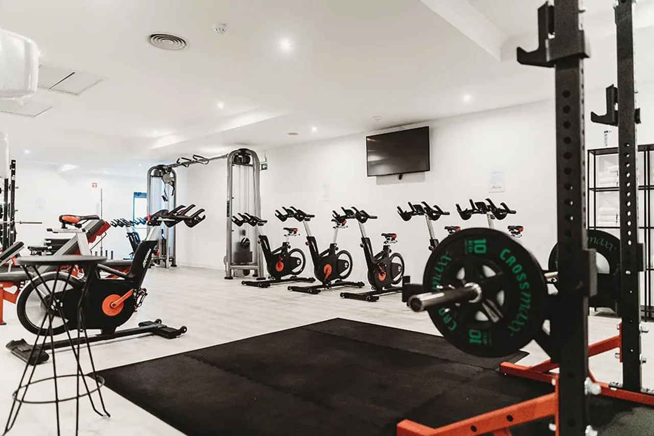 Indoor gym set up for basketball