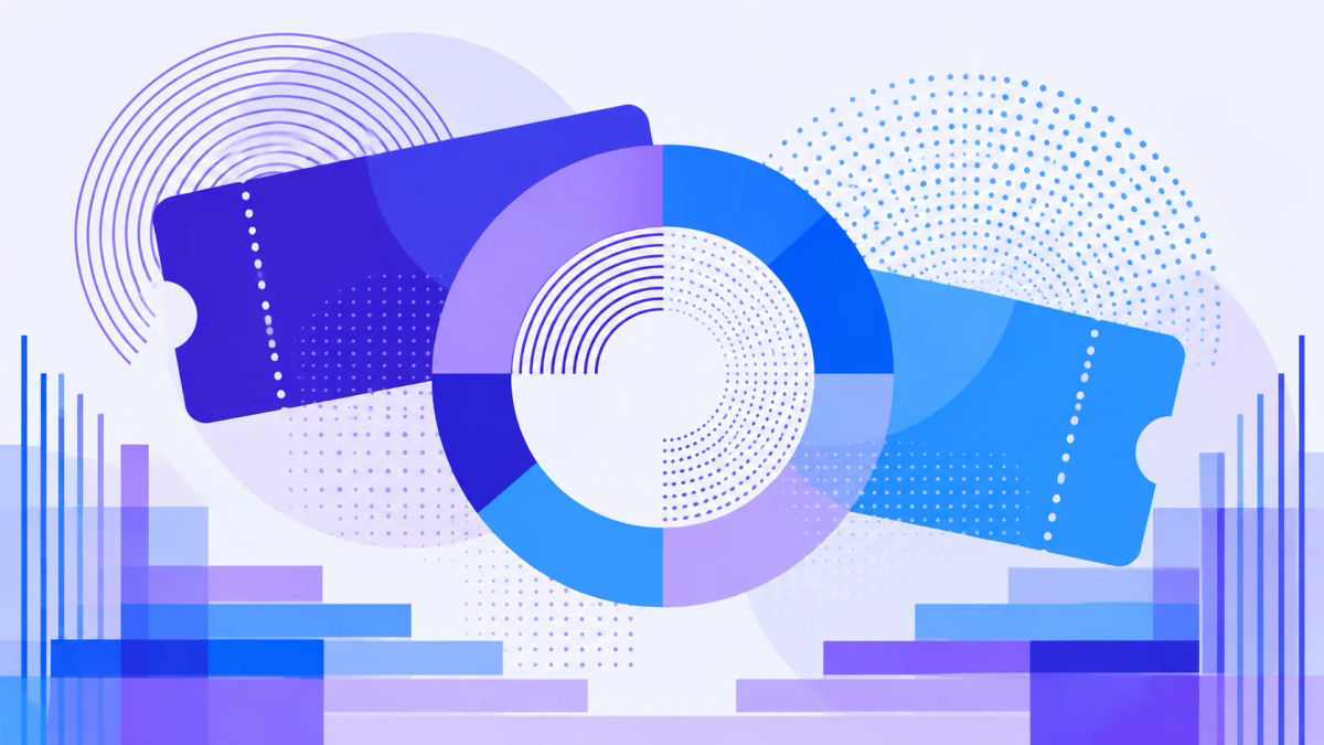 Abstract blue and violet tickets with a segmented circular entrance