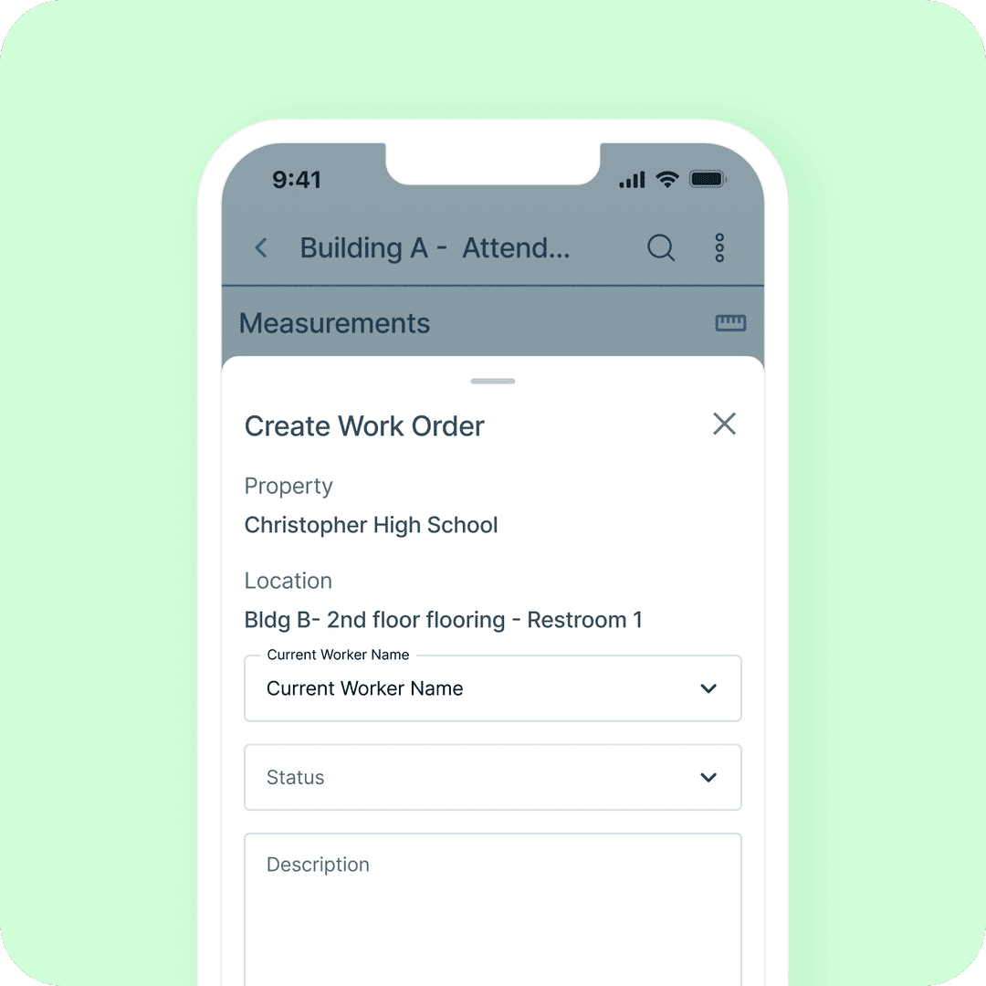 Facilitron FIT mobile app showing work order integration
