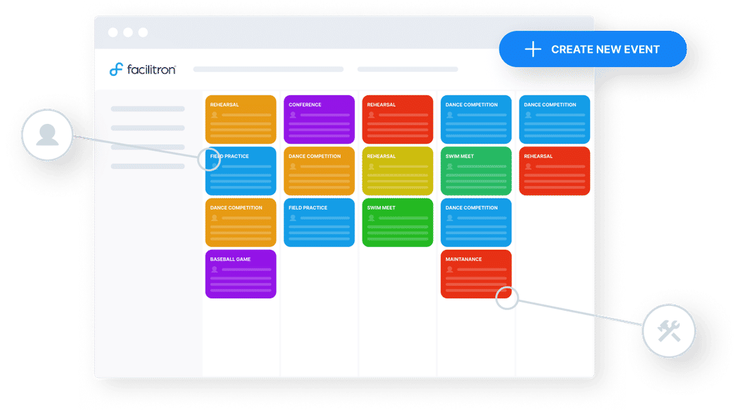 Facilitron facility scheduling interface showing real-time availability