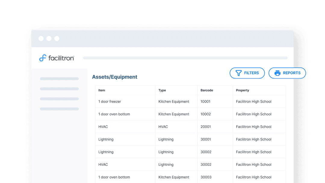 Facilitron Works asset management interface