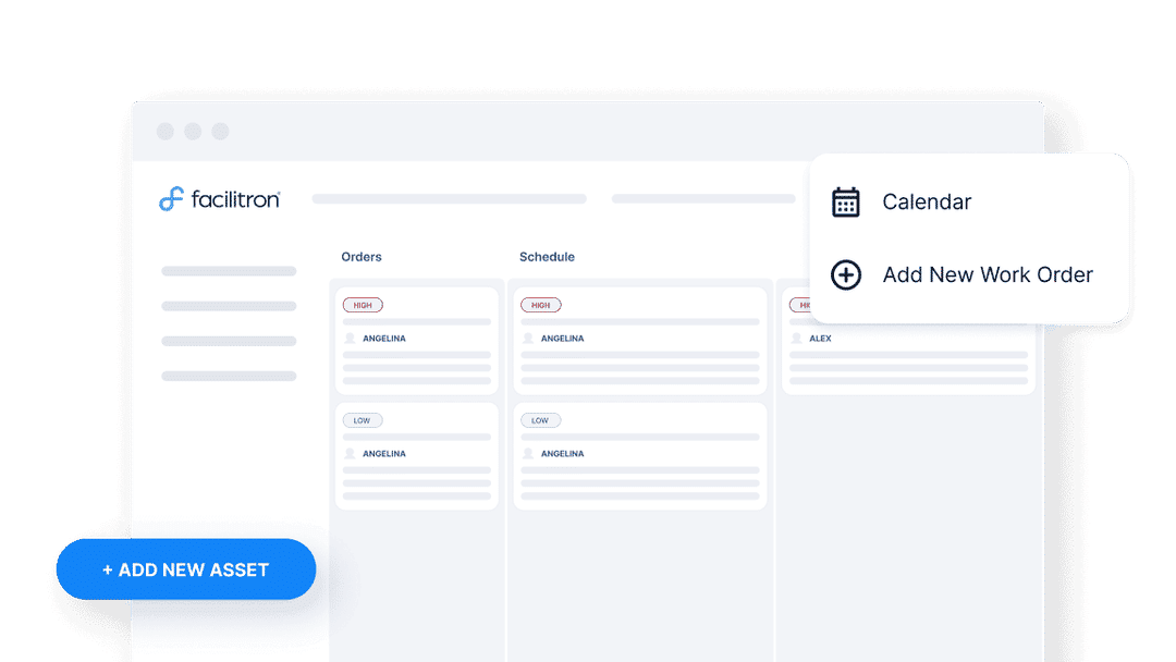 Facilitron Works asset tracking and work order management interface