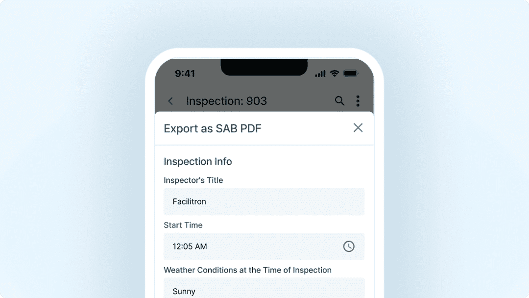 Facilitron FIT compliance report export as SAB PDF