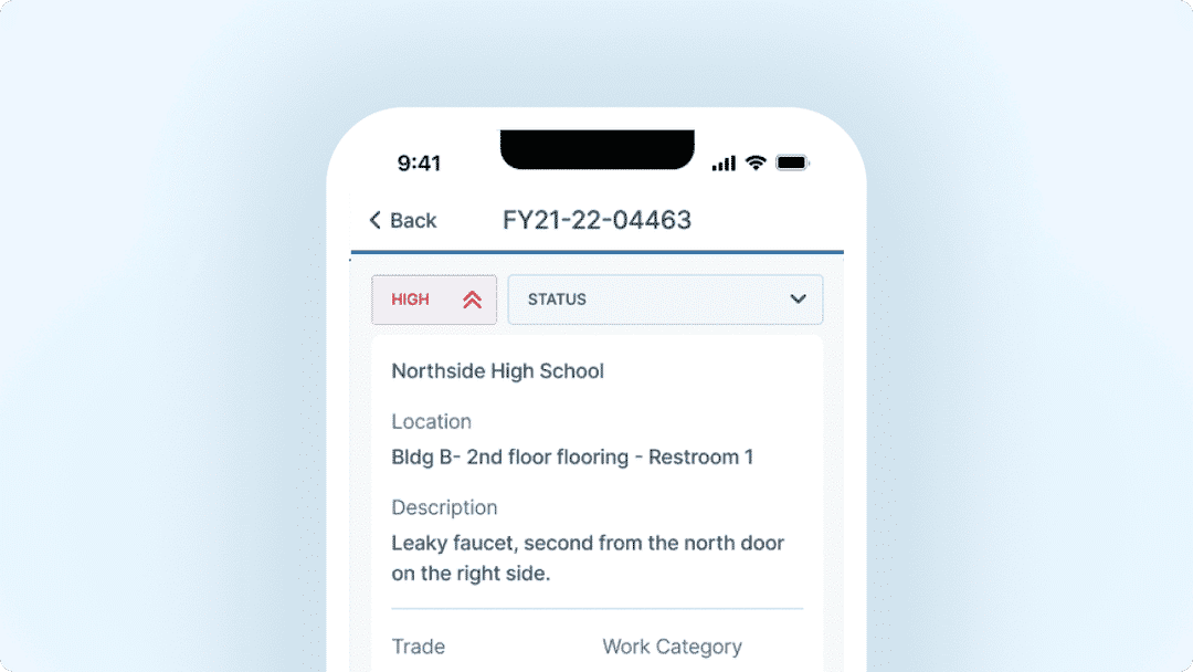 Facilitron Works mobile app inspection form for managers